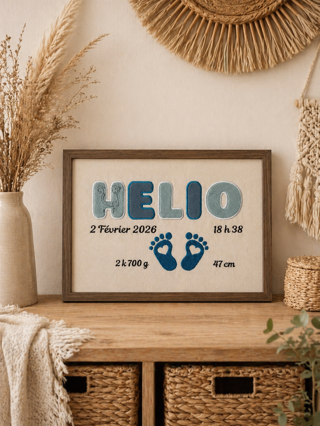 Cadre personnalisé avec les vêtements de bébé ✨ écriture arrondie