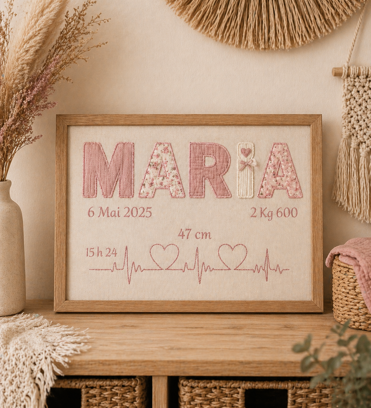 Cadre personnalisé avec les vêtements de bébé ✨ écriture droite