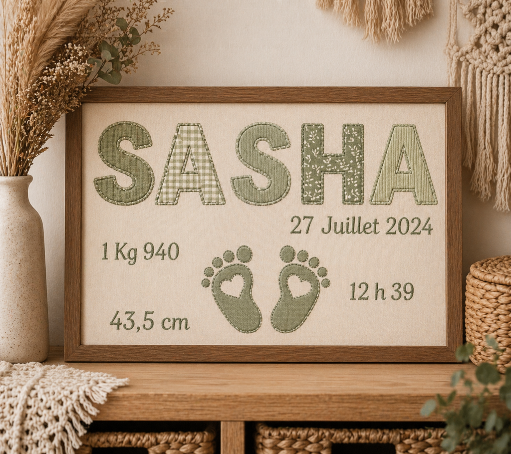 Cadre personnalisé avec les vêtements de bébé ✨ écriture droite